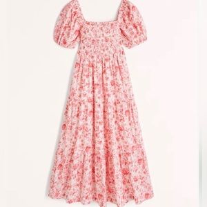 Abercrombie and Fitch Smocked Bodice Poplin Midi Dress